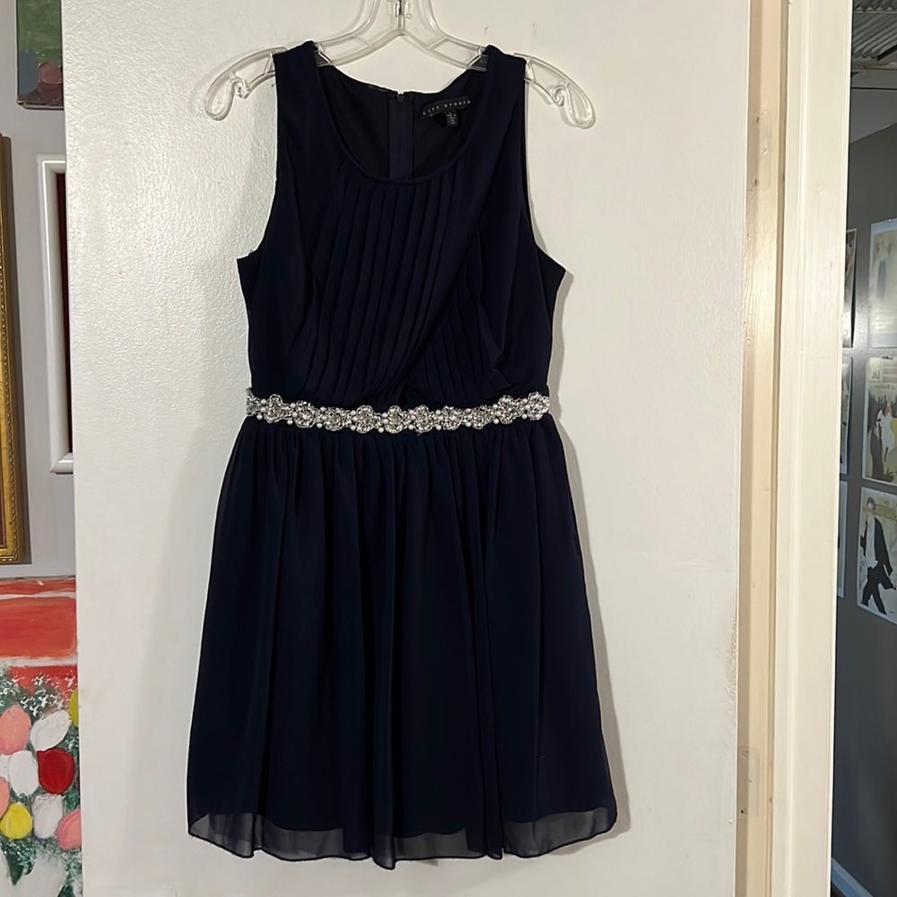 City Studio darkest navy sleeveless dress w/gorgeous beading detail at waist